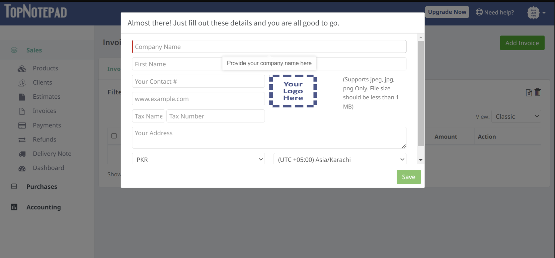 TopNotepad — SaaS invoicing dashboard